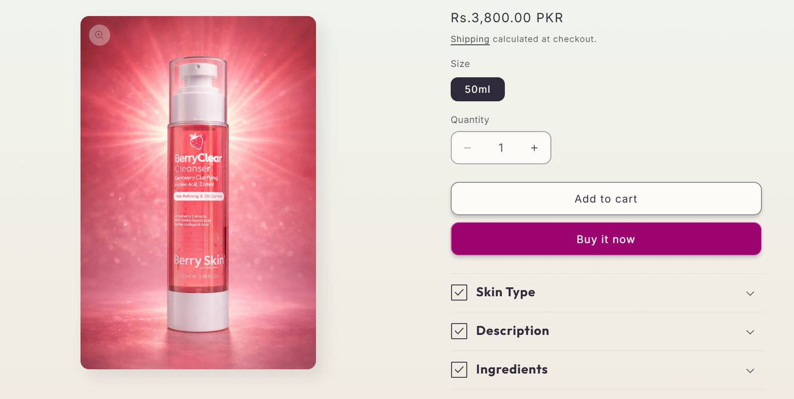 BerrySkin product page design